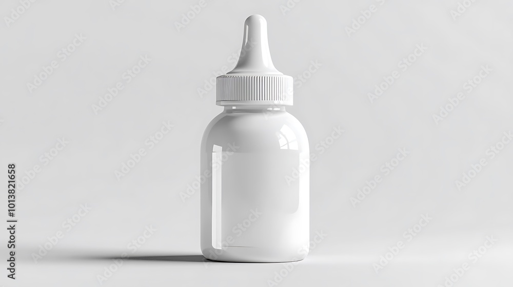White Plastic Dropper Bottle on White Background White Plastic Dropper Bottle on White Background