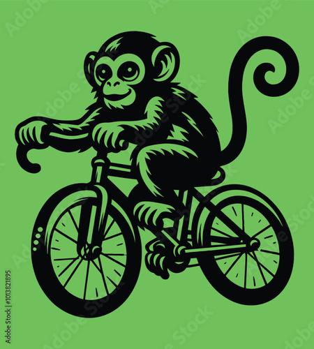 Monkey cycling silhouette vector illustrations