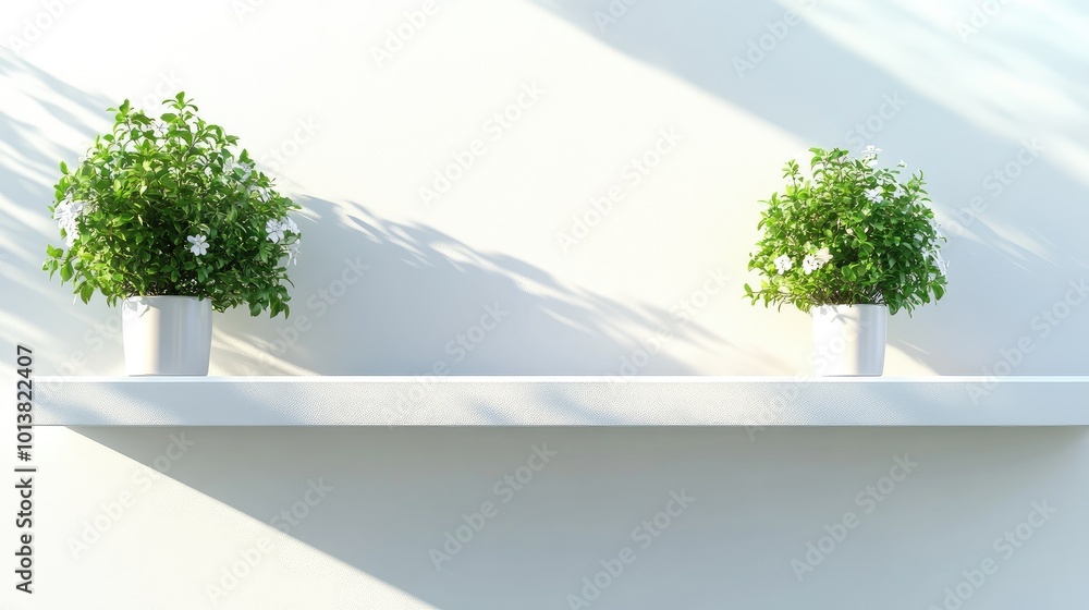 Obraz premium A minimalist balcony window with one or two simple flower vases, sunlight streaming through, highlighting the elegant, modern decor.