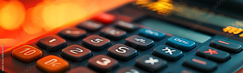 A close-up view of a calculator displaying vibrant colors and buttons, emphasizing its functionality and modern design. A close-up view of a calculator displaying vibrant colors and buttons, emphasizing its functionality and modern design.