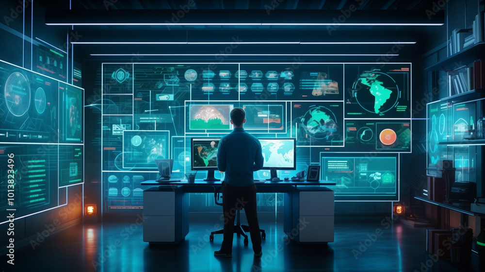 IT security expert in modern cybersecurity control center IT security expert in modern cybersecurity control center