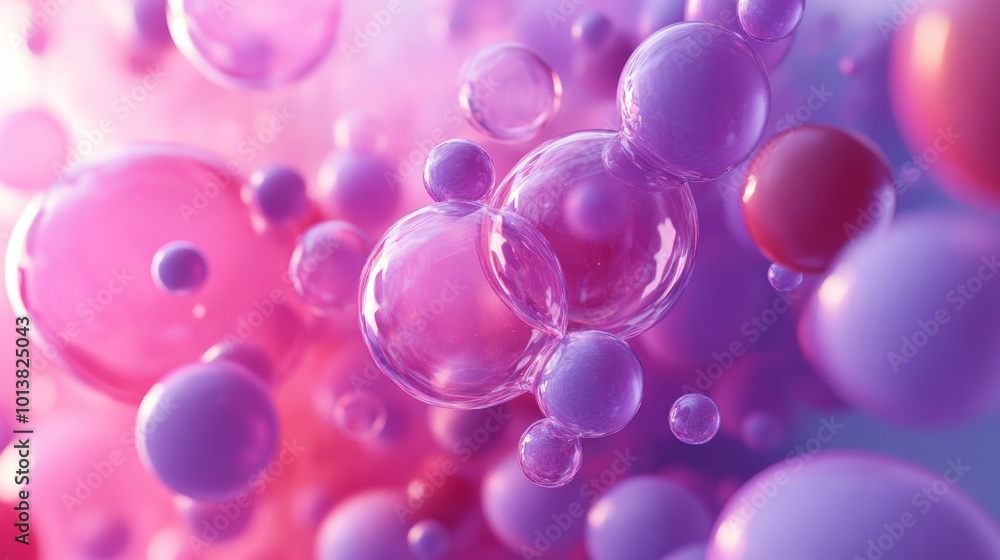Colorful abstract background with floating translucent bubbles in pink and purple hues Colorful abstract background with floating translucent bubbles in pink and purple hues