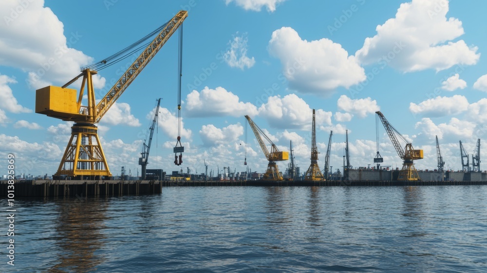 Cranes Over Water with Protest Banner Displayed Cranes Over Water with Protest Banner Displayed