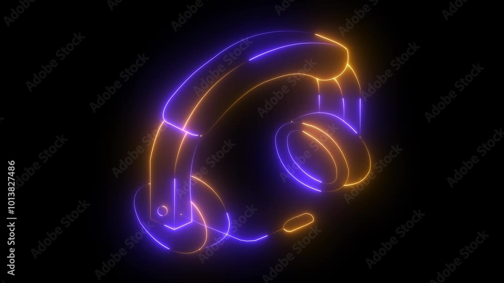Neon headphones icon animation. Glowing neon headphone sign looped animation. gaming, dj music on black background. Neon headphones icon animation. Glowing neon headphone sign looped animation. gaming, dj music on black background.