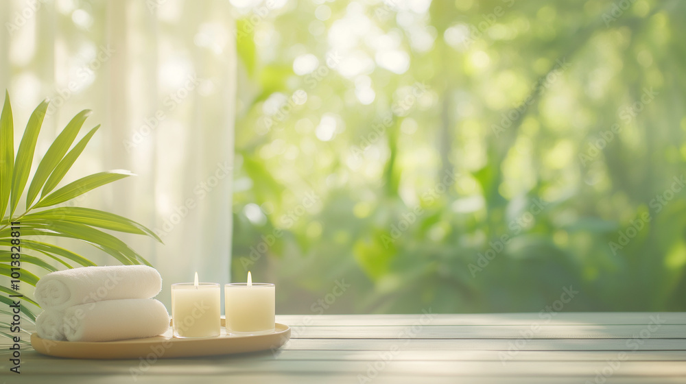 spa setting with candles, cozy and healing spa background, comfortable, natural ambiance. spa setting with candles, cozy and healing spa background, comfortable, natural ambiance.