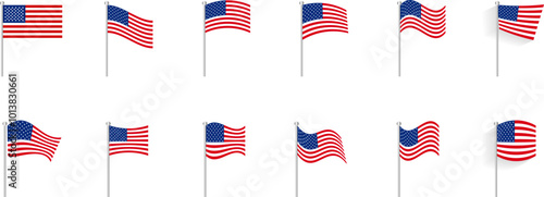 Realistic flag. United States of America, USA symbol, flagpole wave shape realistic illustration