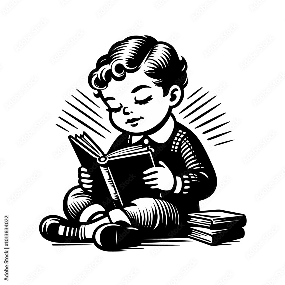 Child reading a book. Monochrome isolated vector illustration Child reading a book. Monochrome isolated vector illustration