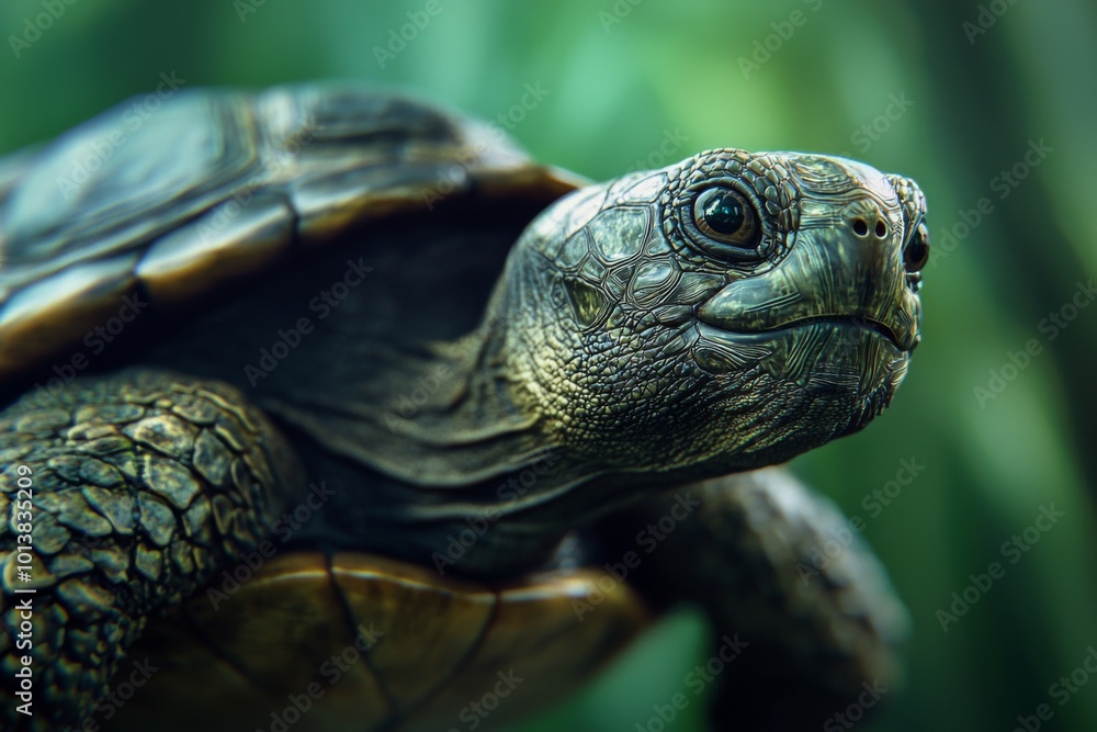 Closeup of Turtle with Green Blurred Background Closeup of Turtle with Green Blurred Background