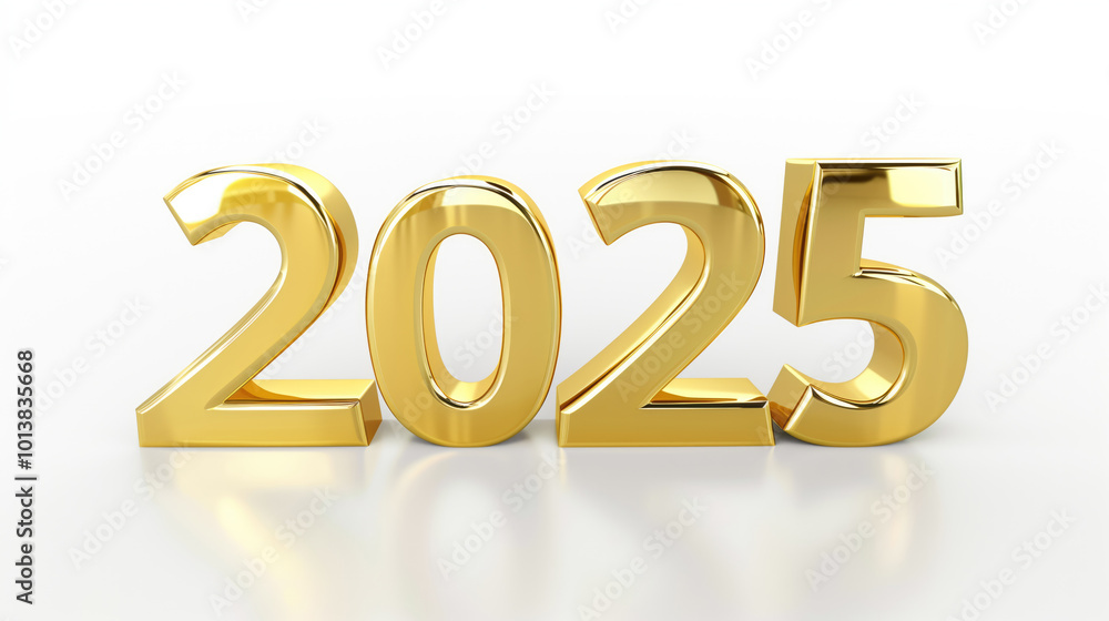 3d illustration of 2025 in golden letters over white background 3d illustration of 2025 in golden letters over white background