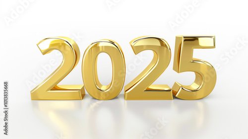 3d illustration of 2025 in golden letters over white background