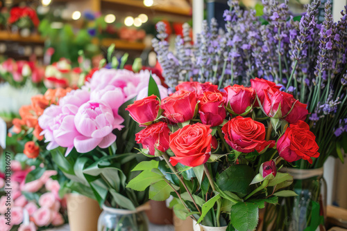 Obraz na płótnie A vibrant bouquet of roses in various colors, highlighting the beauty of fresh floral arrangements for special celebrations w salonie