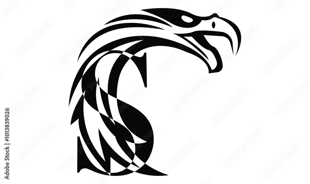 Obraz premium Letter S logo with eagle head in minimalist style