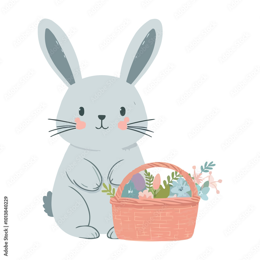 Cute Beaver and Hare in Spring Animals Theme Vector Illustration on White Background Cute Beaver and Hare in Spring Animals Theme Vector Illustration on White Background