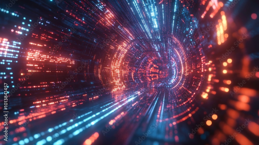 Fototapeta premium Abstract Digital Tunnel with Red and Blue Lights