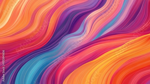 Abstract background with vibrant, colorful, wavy lines in shades of orange, pink, blue, and purple.