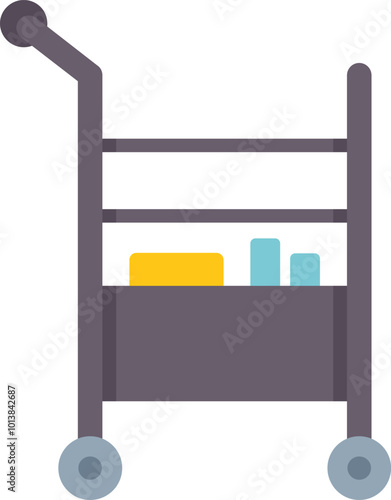 Room service cart carrying food tray and drinks isolated on white background