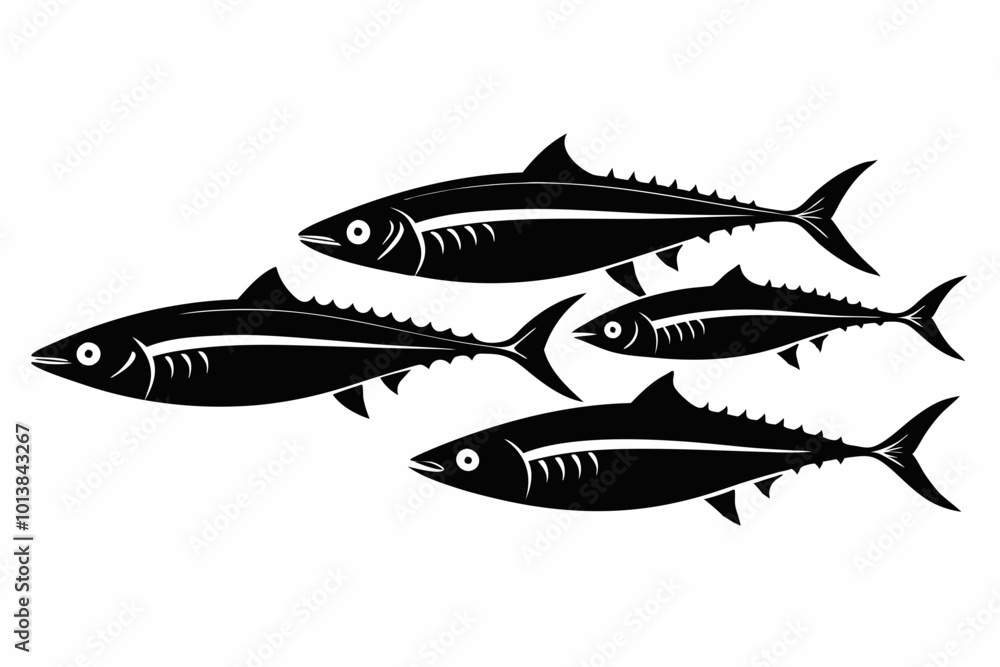 A set of Mackerel fishes silhouette black vector art illustration A set of Mackerel fishes silhouette black vector art illustration