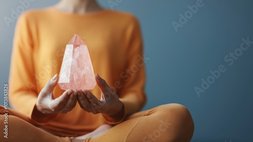 Healing crystal placed on a body during a meditation session, natural energy healing. Natural healing photo