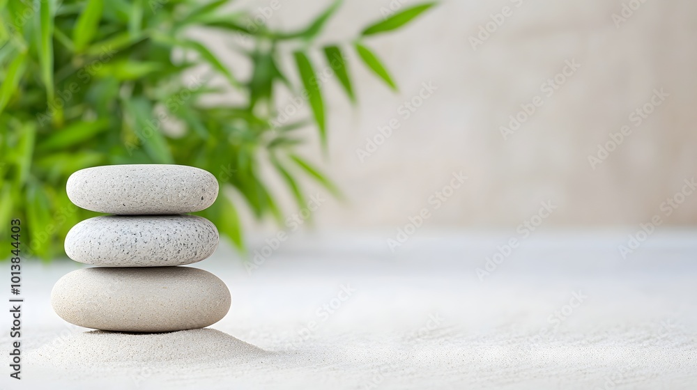 Serene Zen Garden with Stacked Smooth Stones and Raked Sand Patterns - Tranquil Space Enhanced by Bamboo Plants for and Relaxation Serene Zen Garden with Stacked Smooth Stones and Raked Sand Patterns - Tranquil Space Enhanced by Bamboo Plants for and Relaxation