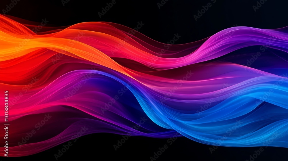 Fototapeta premium Glowing, multicolored threads flowing through a dark, abstract space, representing energy and creativity Glowing threads, Energy flow