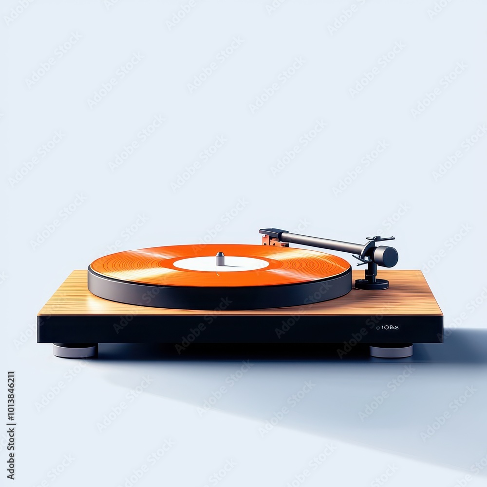 Modern turntable with orange vinyl record, white isolated background. Modern turntable with orange vinyl record, white isolated background.