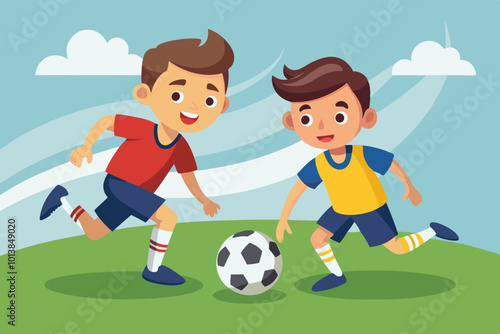 Two boy playing soccer or football VECTOR ILLUSTRATION