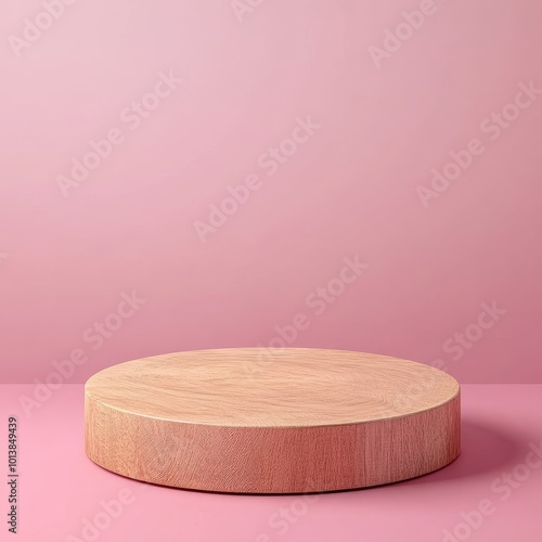 Wooden podium on a pink background. 3d render, 3d illustration