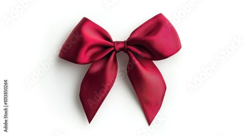 A silky red ribbon tied into a perfect bow, isolated on a white background, with soft shadows for depth.