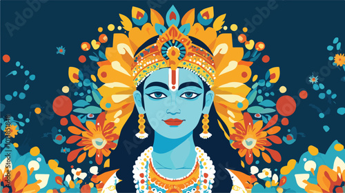 Lord Rama Vector Illustration Hindu God Diwali Festive India Religious Deity Spiritual Colorful Floral Design
