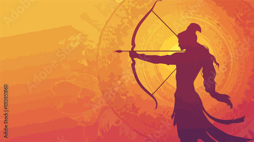 Lord Rama Silhouette Vector Illustration Indian Ramayana Epic Hindu God Diwali Festival Religious Background Orange Gradient