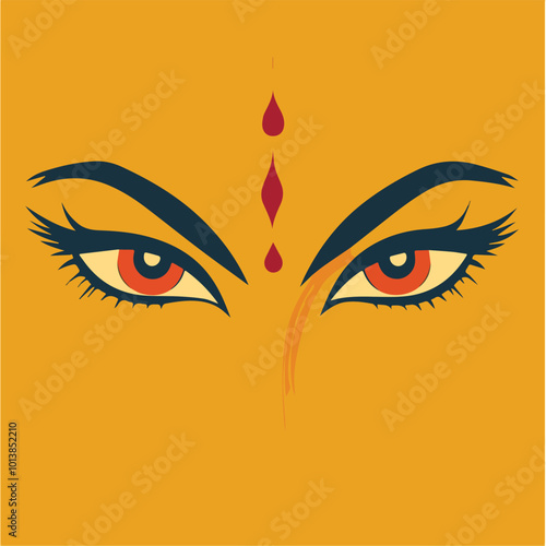 Lord Ram Eyes Vector Illustration Hindu God Diwali Greeting Card Design Element Traditional Indian Culture Religious Symbolism Spirituality Faith Deity Epic Ramayana Orange Background