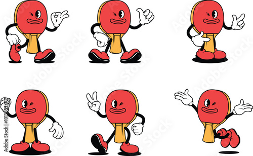 Cartoon Table Tennis Bat Character Illustrations with Various Styles