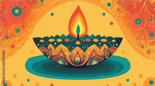 Diwali Festive Season Celebration India Culture Decoration Bright Colorful Traditional Religious Holiday Hinduism Deepavali Oil Lamp Light Flame Design Ornament Background