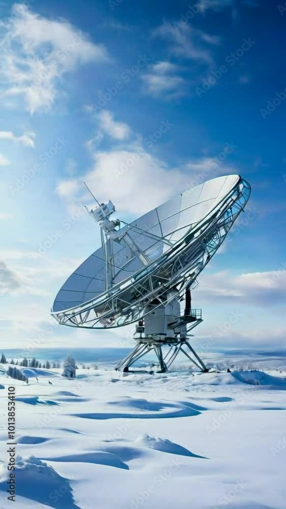 A large satellite dish in a snowy landscape, used for communication and data transmission. A large satellite dish in a snowy landscape, used for communication and data transmission.