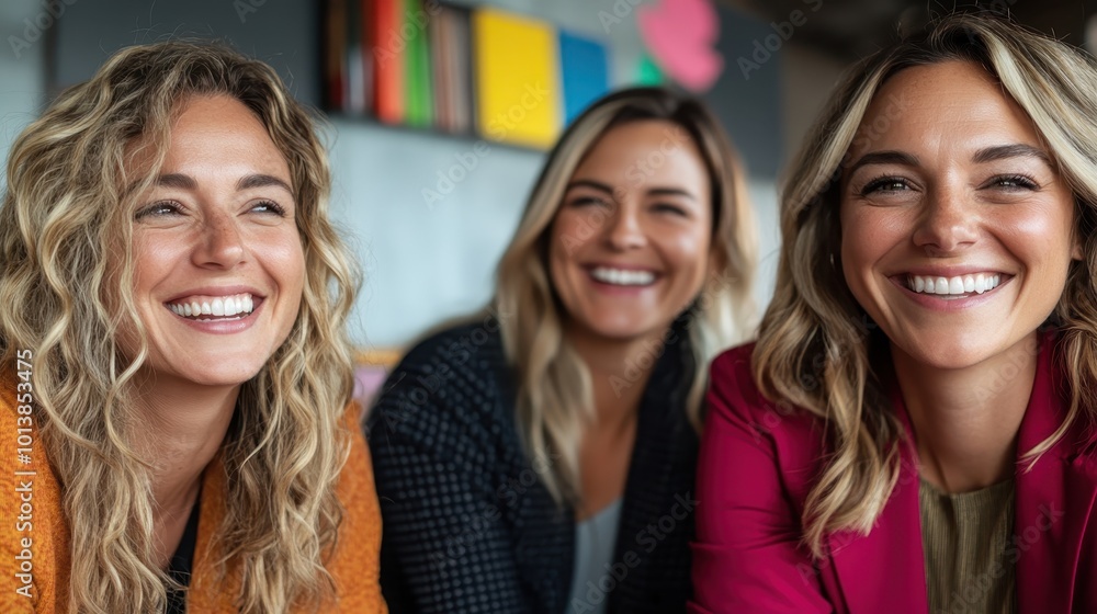 Three happy women in casual, colorful outfits share a moment of joy and laughter. They are relaxed and informal, embodying friendship and positivity in a vibrant atmosphere. Three happy women in casual, colorful outfits share a moment of joy and laughter. They are relaxed and informal, embodying friendship and positivity in a vibrant atmosphere.