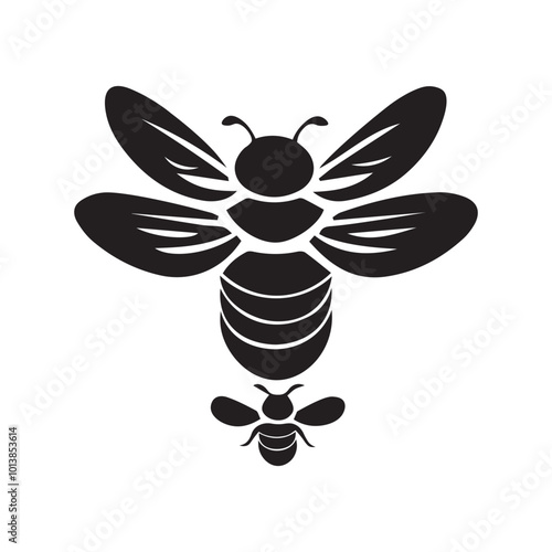 logo icon black on white background with mother bee and a baby bumble bee