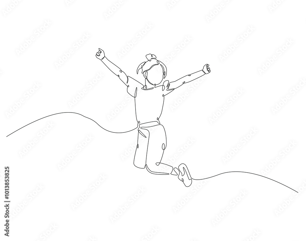 Fototapeta premium Continuous one line drawing of little girl. One line drawing illustration of girl child. International girl child day concept line art. Editable outline