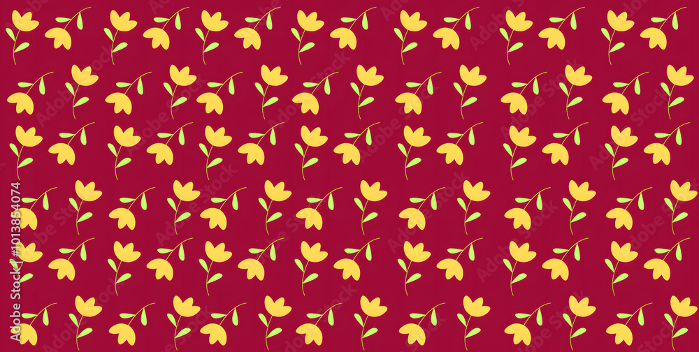 Seamless floral pattern with yellow flowers and maroon background Seamless floral pattern with yellow flowers and maroon background