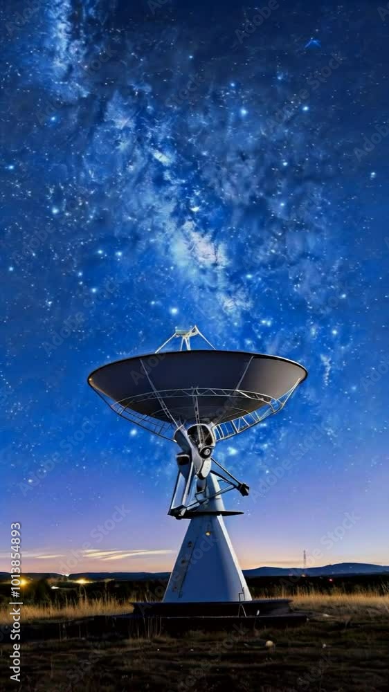 A satellite dish under a starry sky, capturing cosmic signals and exploring the universe. A satellite dish under a starry sky, capturing cosmic signals and exploring the universe.