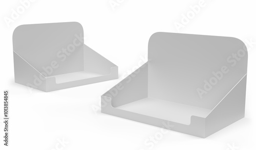 Empty Product Display Tray. Supermarket Promotional Display Rack. Counter top display. PDQ Display Box With Three Different View. 3D Rendered.
