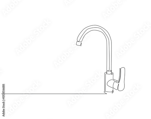 Continuous one line drawing of water faucet. One line drawing illustration of tap water. International handwashing day concept line art. Editable outline