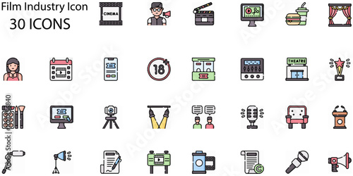 Set of Film Industry icons. Line art style icons bundle. vector illustration