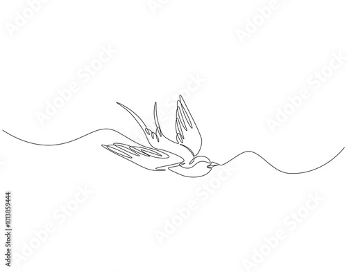 Continuous one line drawing of flying swallow bird. One line drawing illustration of swallow bird in flight. World migratory bird day concept line art. Editable outline