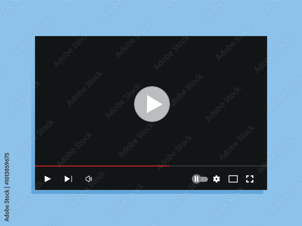 Black screen on a light blue background, no numbers, video media player mascot template for the Internet. Vector illustration. Black screen on a light blue background, no numbers, video media player mascot template for the Internet. Vector illustration.
