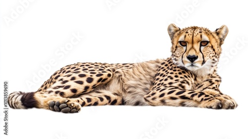 High-resolution image of a cheetah in a resting position, detailed fur textures