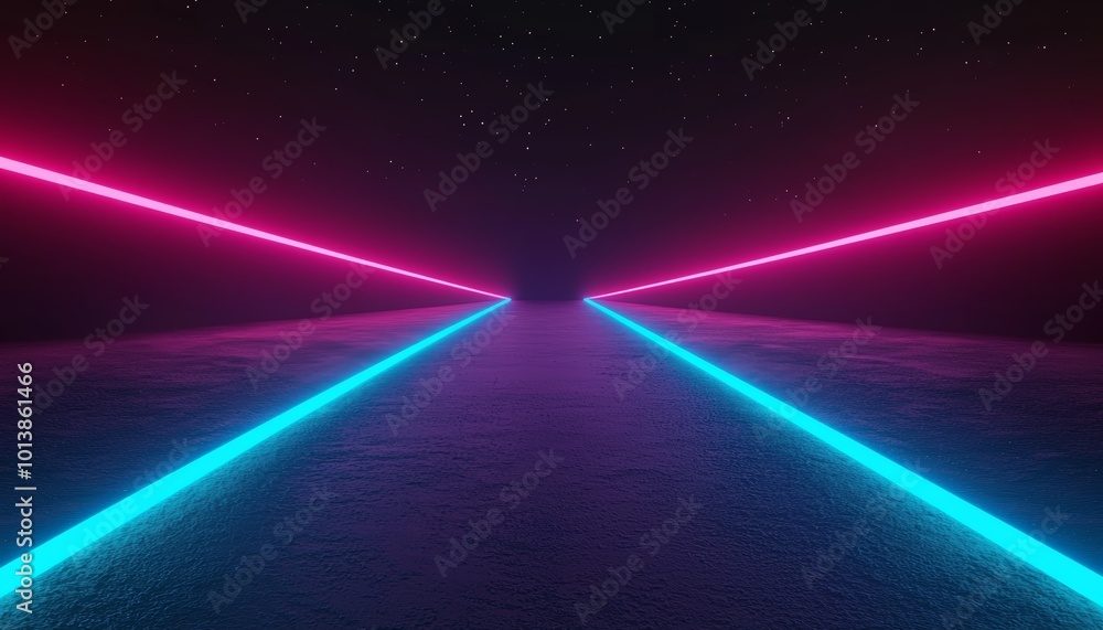 Neon light beams stretching into the distance, vibrant pink and blue glowing lines, futuristic digital landscape, abstract depth Neon light beams stretching into the distance, vibrant pink and blue glowing lines, futuristic digital landscape, abstract depth