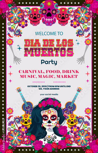 dia de los muertos vertical poster template
