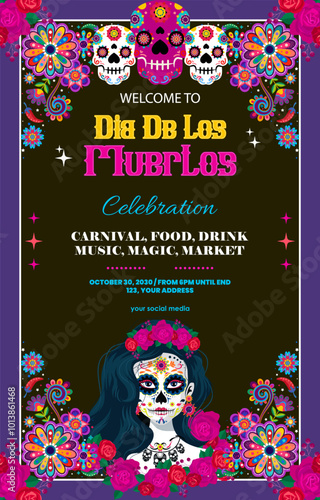 dia de los muertos vertical poster template