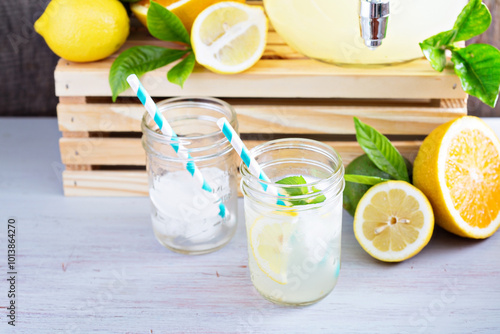 Homemade lemonade in mason jars photo