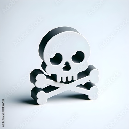 Stylized Monochromatic Skull and Crossbones Symbolizing Danger or Piracy on a Plain Background